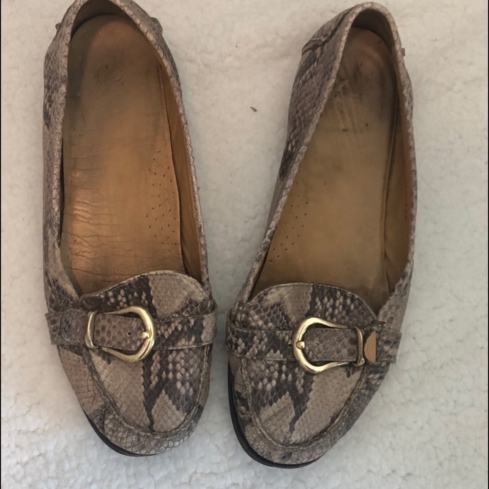 Cole Haan Loafer Shoes Snake Print Leather Grey